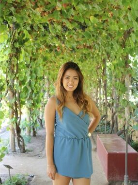 Kimchi Blue Dusty Blue Wrap-Front Mini Romper Skort